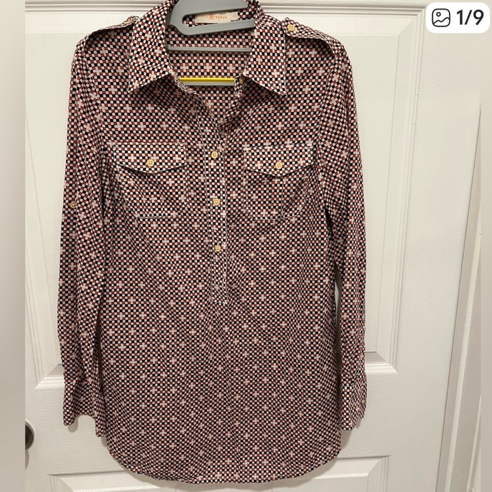 Tory Burch Men's Geometric Print Button-Down Shirt in Red and‎ Black 6